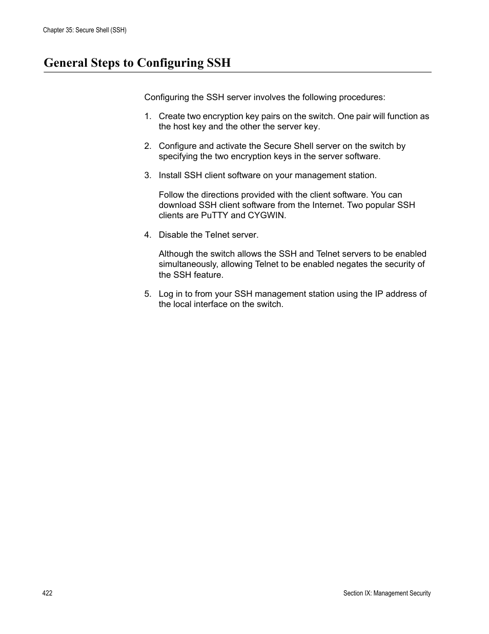 General steps to configuring ssh | Allied Telesis AT-S63 User Manual | Page 422 / 514