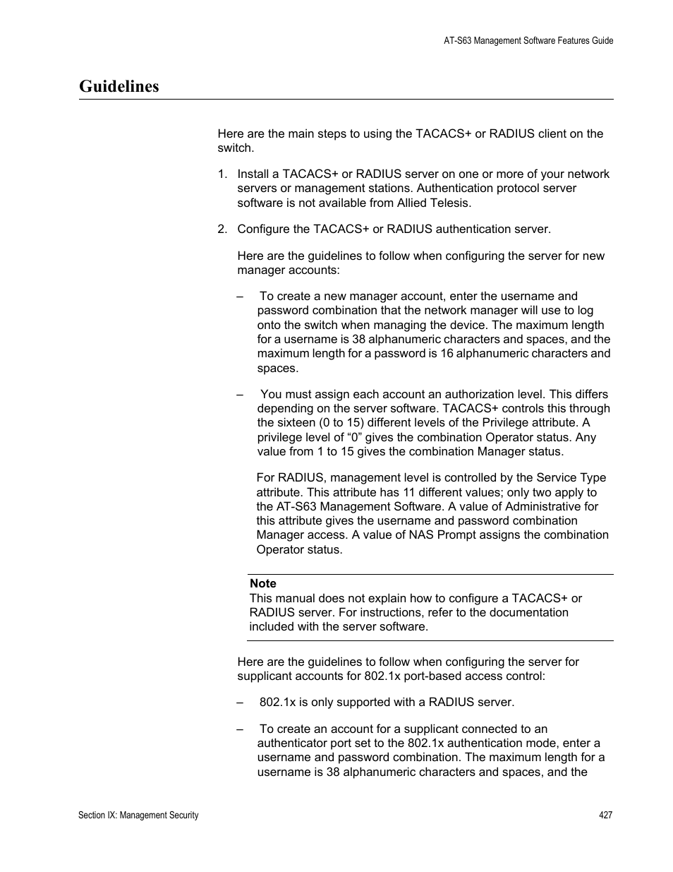 Guidelines | Allied Telesis AT-S63 User Manual | Page 427 / 514