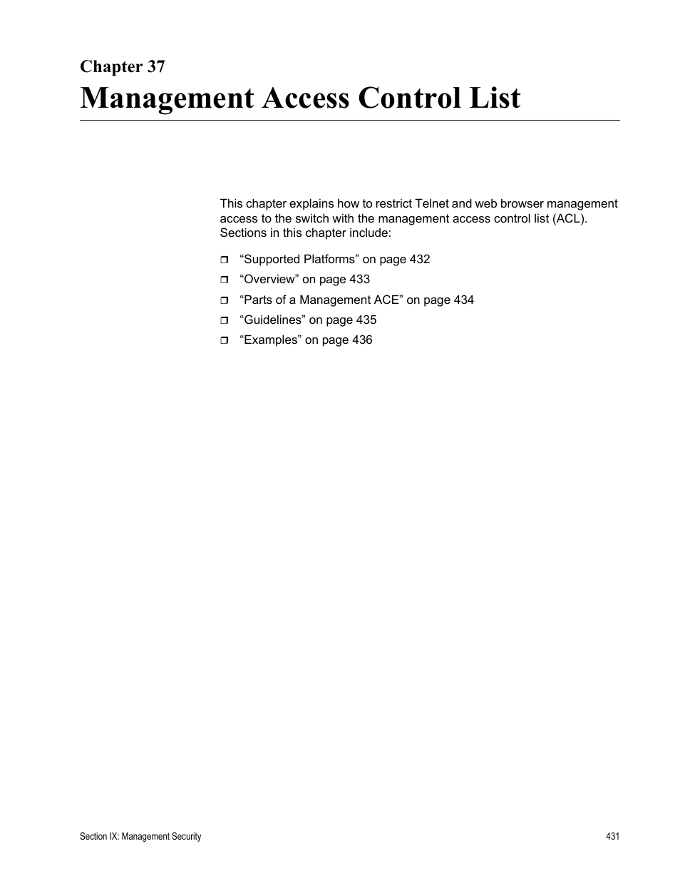 Chapter 37, Management access control list | Allied Telesis AT-S63 User Manual | Page 431 / 514
