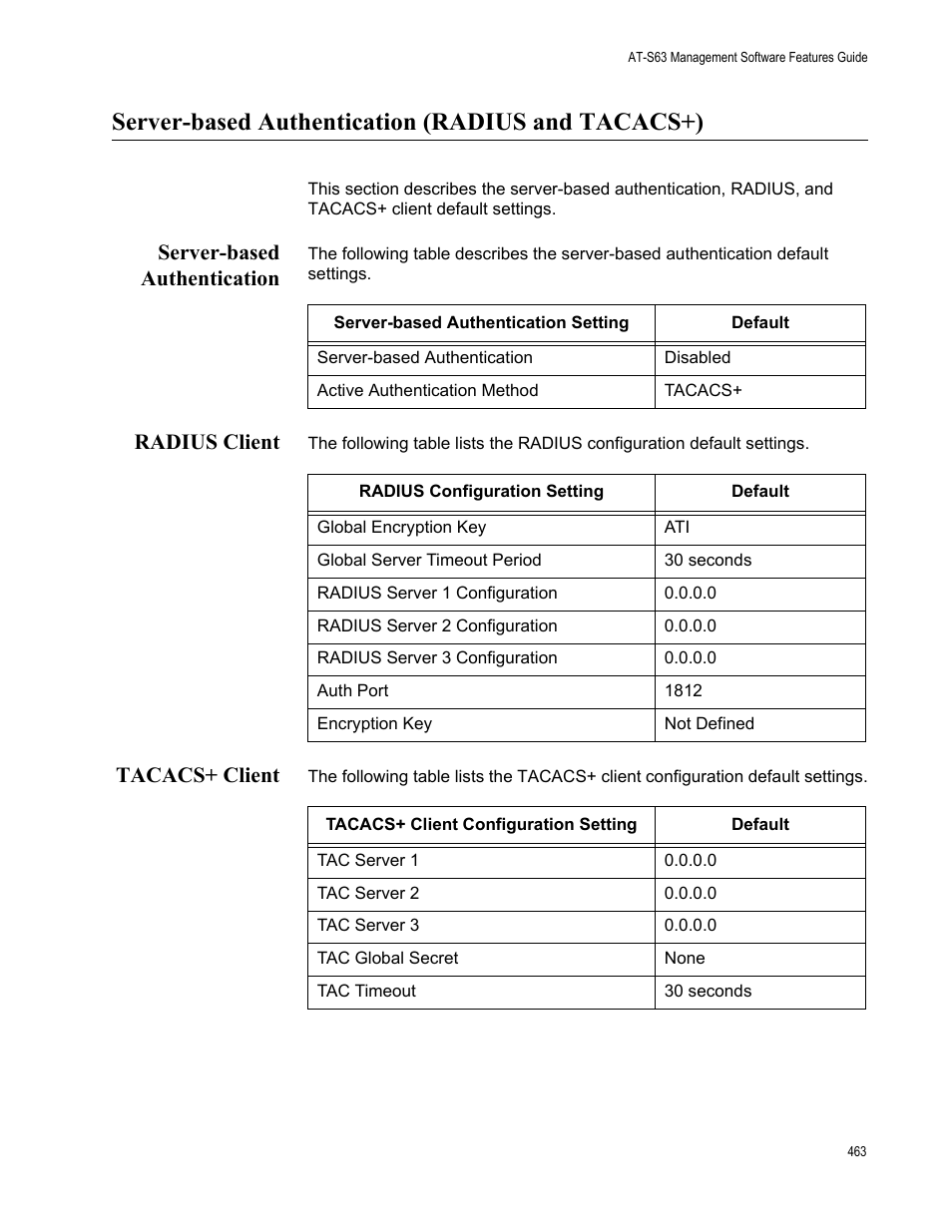 Server-based authentication (radius and tacacs+), Server-based authentication, Radius client | Tacacs+ client | Allied Telesis AT-S63 User Manual | Page 463 / 514