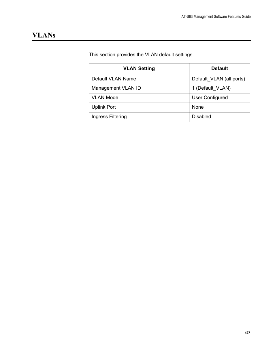Vlans | Allied Telesis AT-S63 User Manual | Page 473 / 514