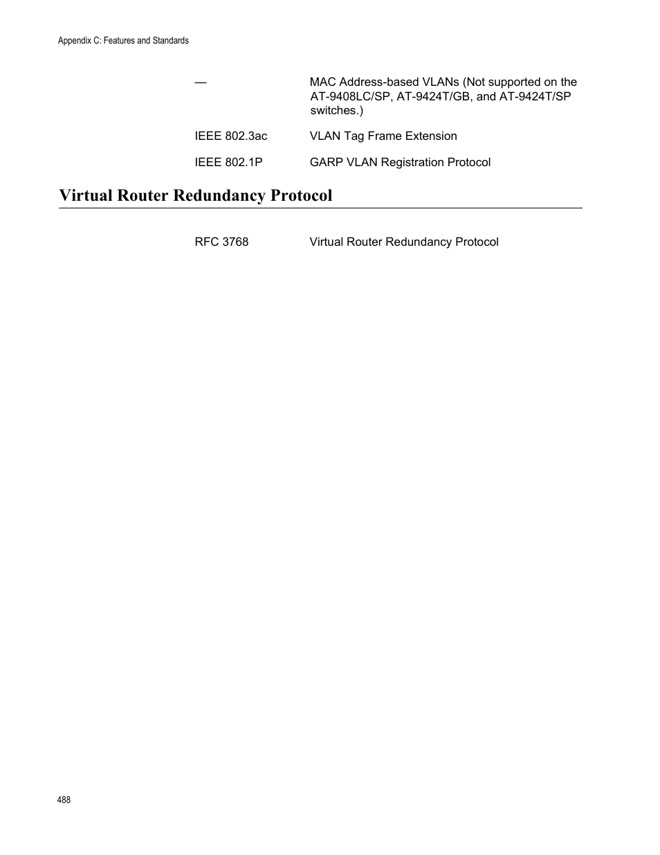 Virtual router redundancy protocol | Allied Telesis AT-S63 User Manual | Page 488 / 514