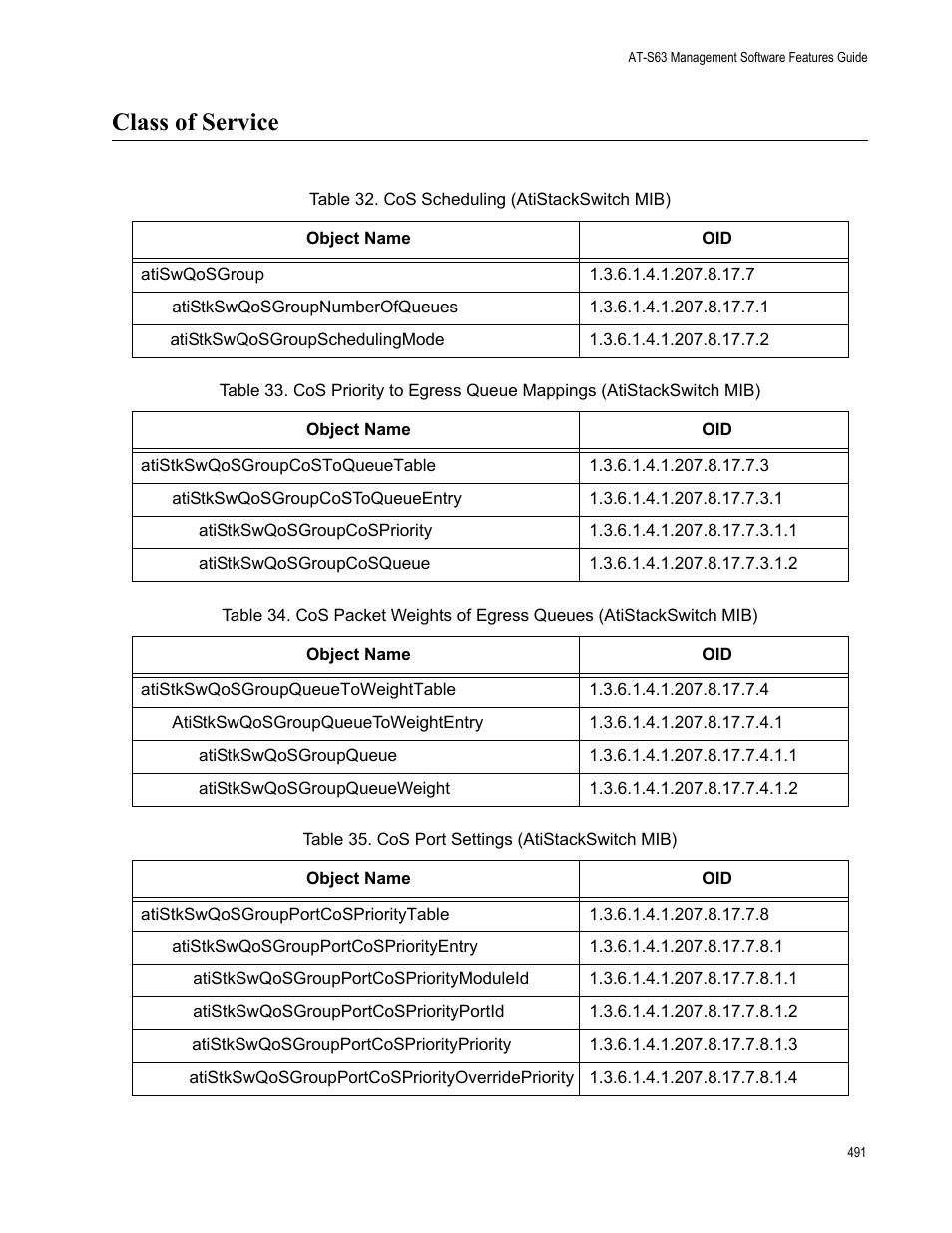 Class of service | Allied Telesis AT-S63 User Manual | Page 491 / 514