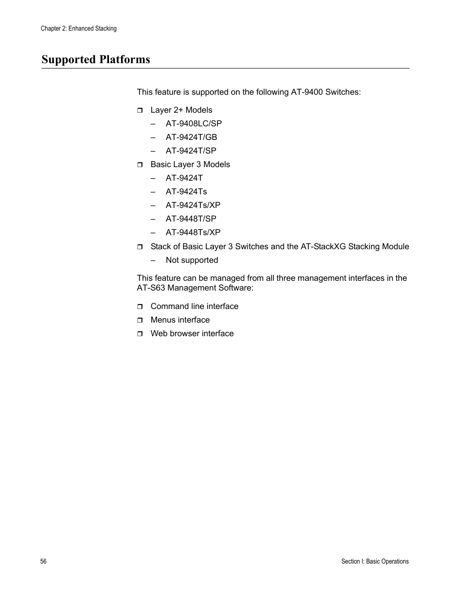 Supported platforms | Allied Telesis AT-S63 User Manual | Page 56 / 514