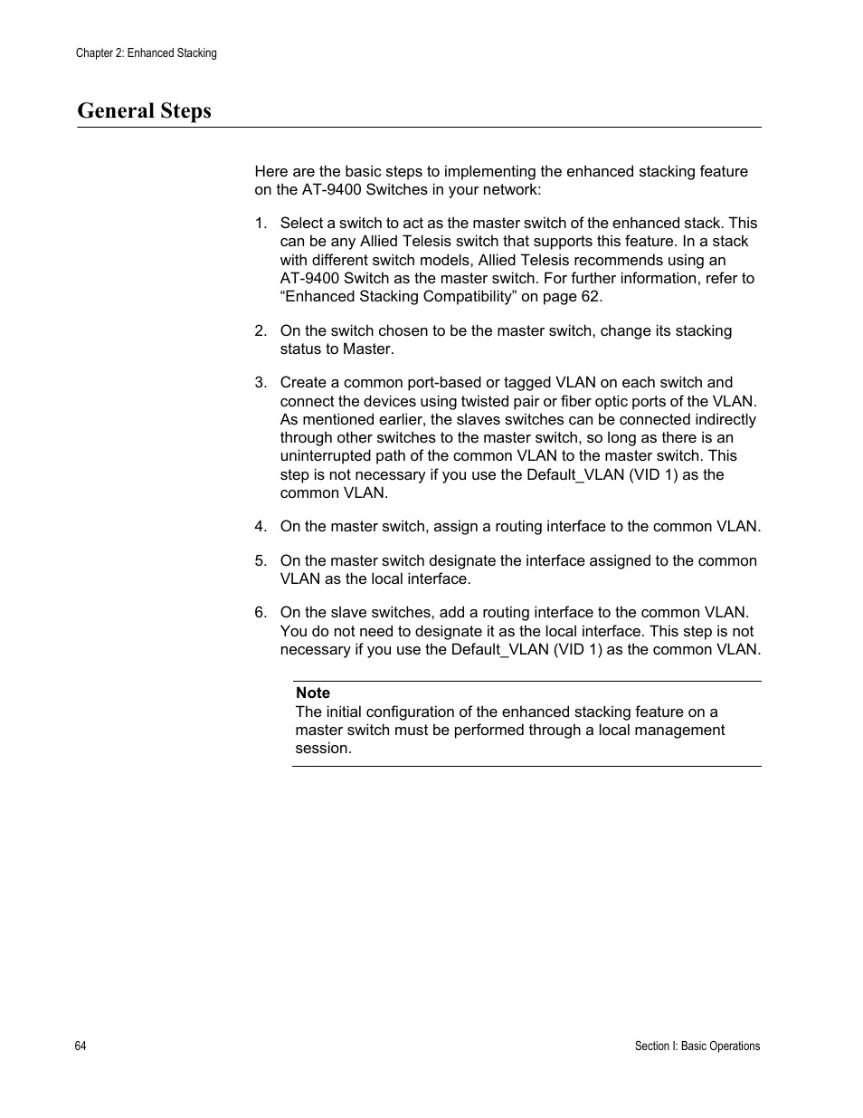 General steps | Allied Telesis AT-S63 User Manual | Page 64 / 514