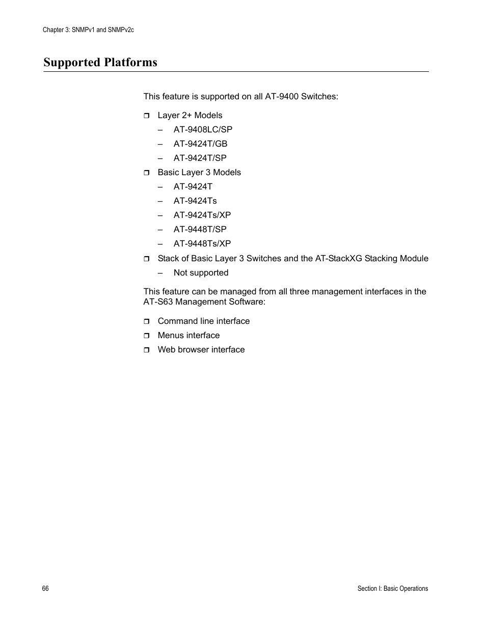 Supported platforms | Allied Telesis AT-S63 User Manual | Page 66 / 514