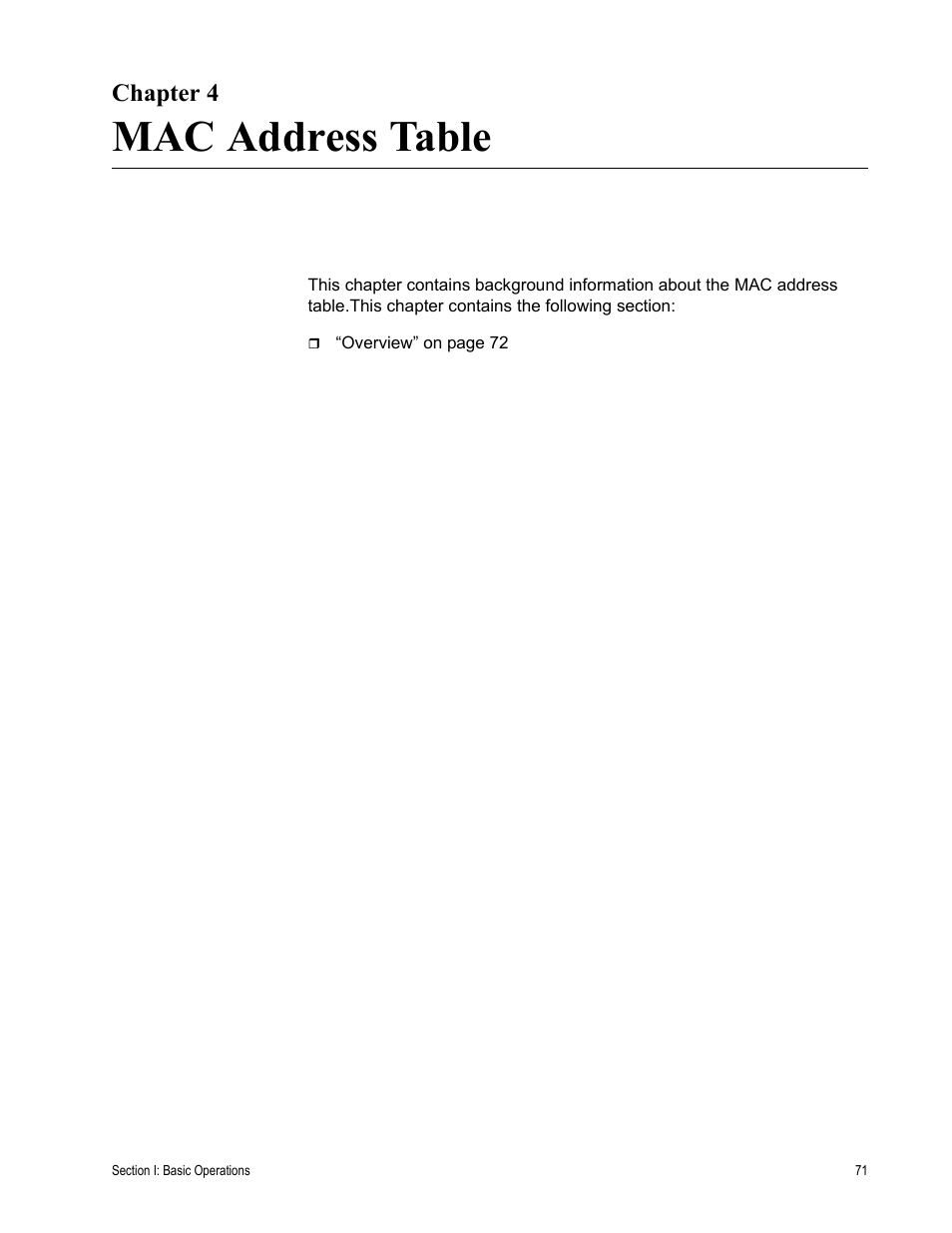 Chapter 4, Mac address table, R 4: mac address table | Allied Telesis AT-S63 User Manual | Page 71 / 514