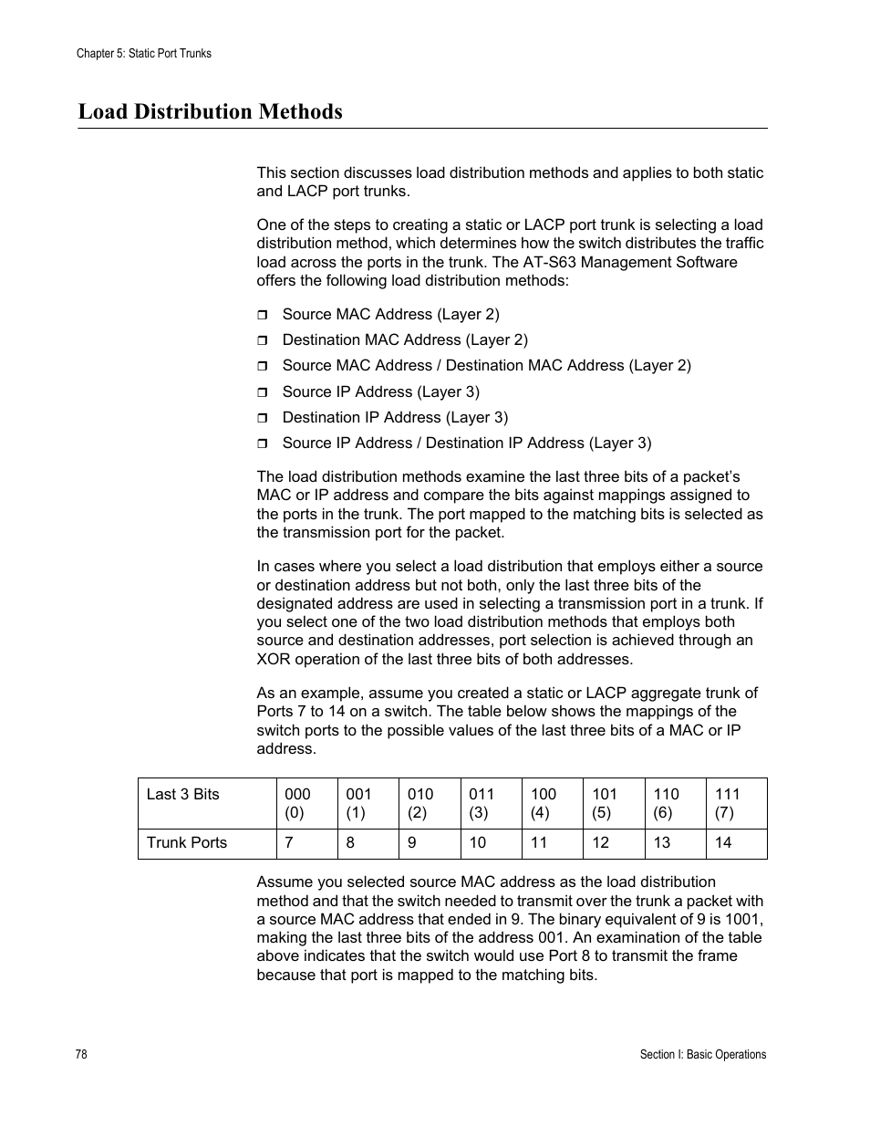 Load distribution methods | Allied Telesis AT-S63 User Manual | Page 78 / 514