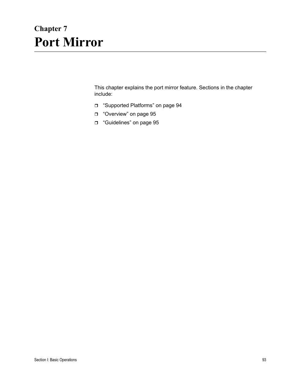 Chapter 7, Port mirror, Chapter 7: port mirror | Allied Telesis AT-S63 User Manual | Page 93 / 514