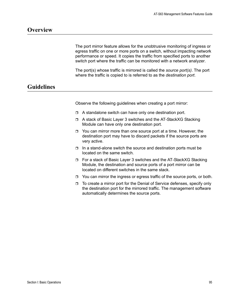 Overview, Guidelines, Overview guidelines | Allied Telesis AT-S63 User Manual | Page 95 / 514