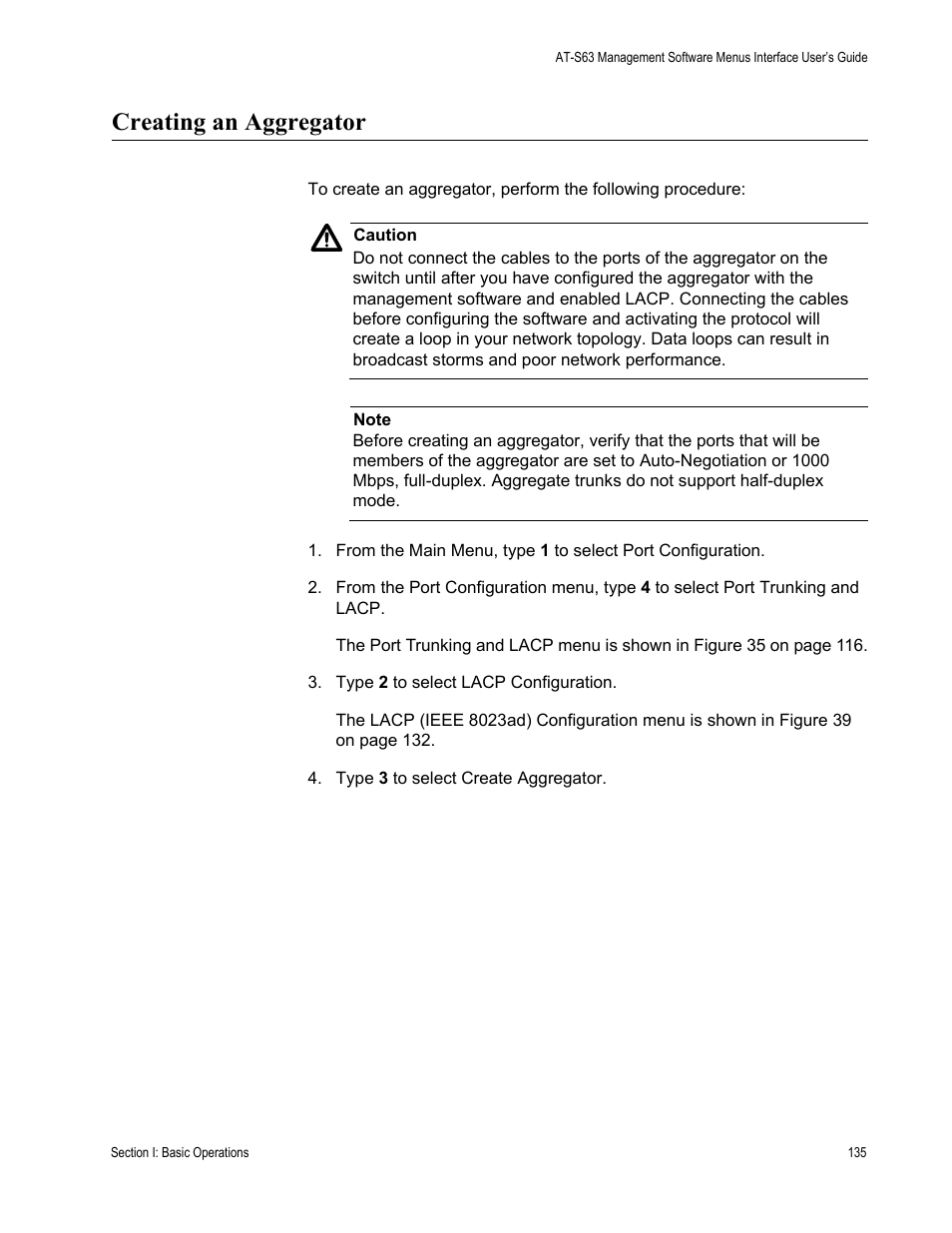 Creating an aggregator | Allied Telesis AT-S63 User Manual | Page 135 / 672