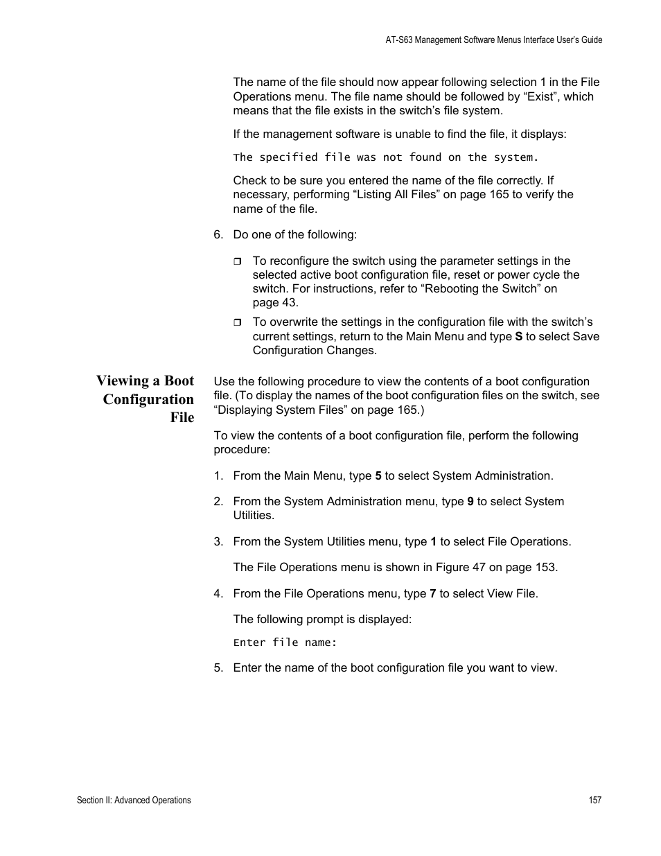 Viewing a boot configuration file | Allied Telesis AT-S63 User Manual | Page 157 / 672
