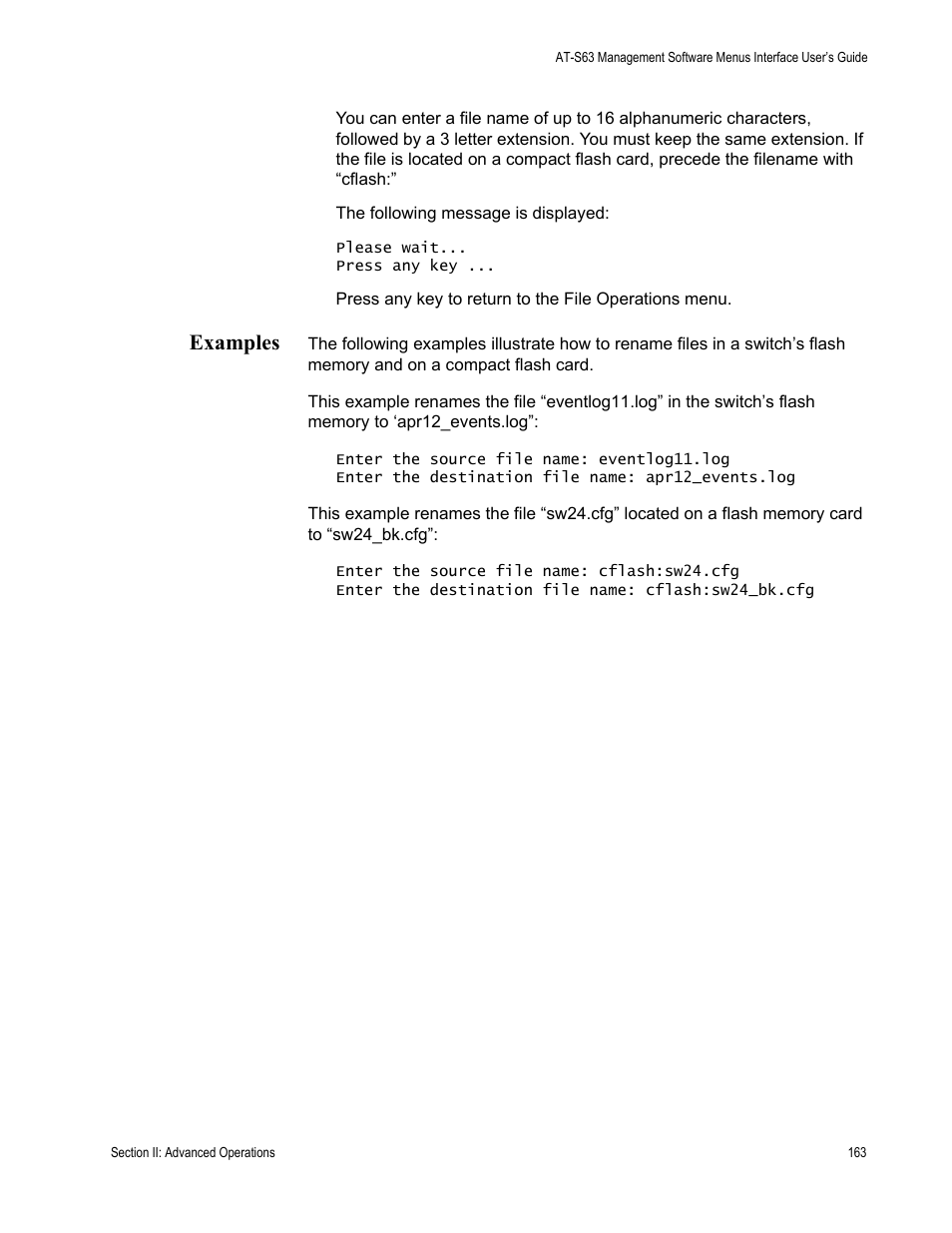 Examples | Allied Telesis AT-S63 User Manual | Page 163 / 672