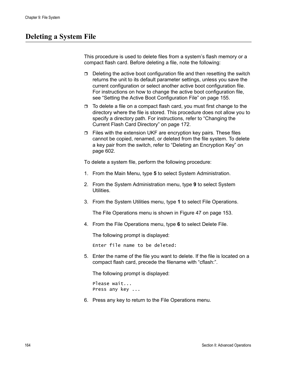 Deleting a system file | Allied Telesis AT-S63 User Manual | Page 164 / 672