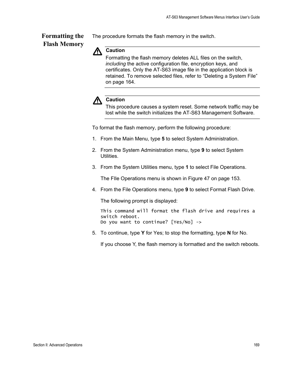 Formatting the flash memory | Allied Telesis AT-S63 User Manual | Page 169 / 672
