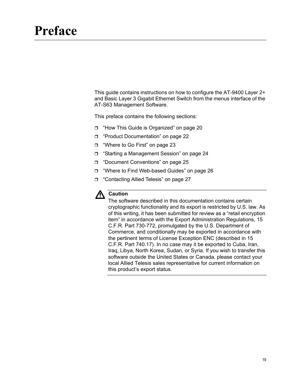 Preface | Allied Telesis AT-S63 User Manual | Page 19 / 672