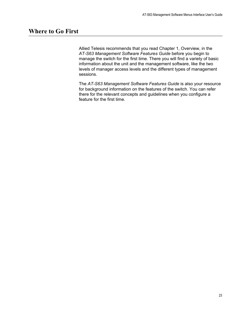 Where to go first | Allied Telesis AT-S63 User Manual | Page 23 / 672