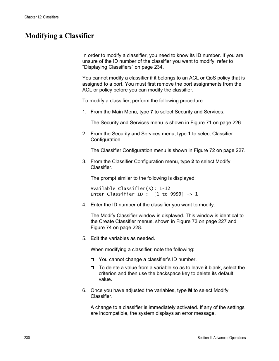 Modifying a classifier | Allied Telesis AT-S63 User Manual | Page 230 / 672