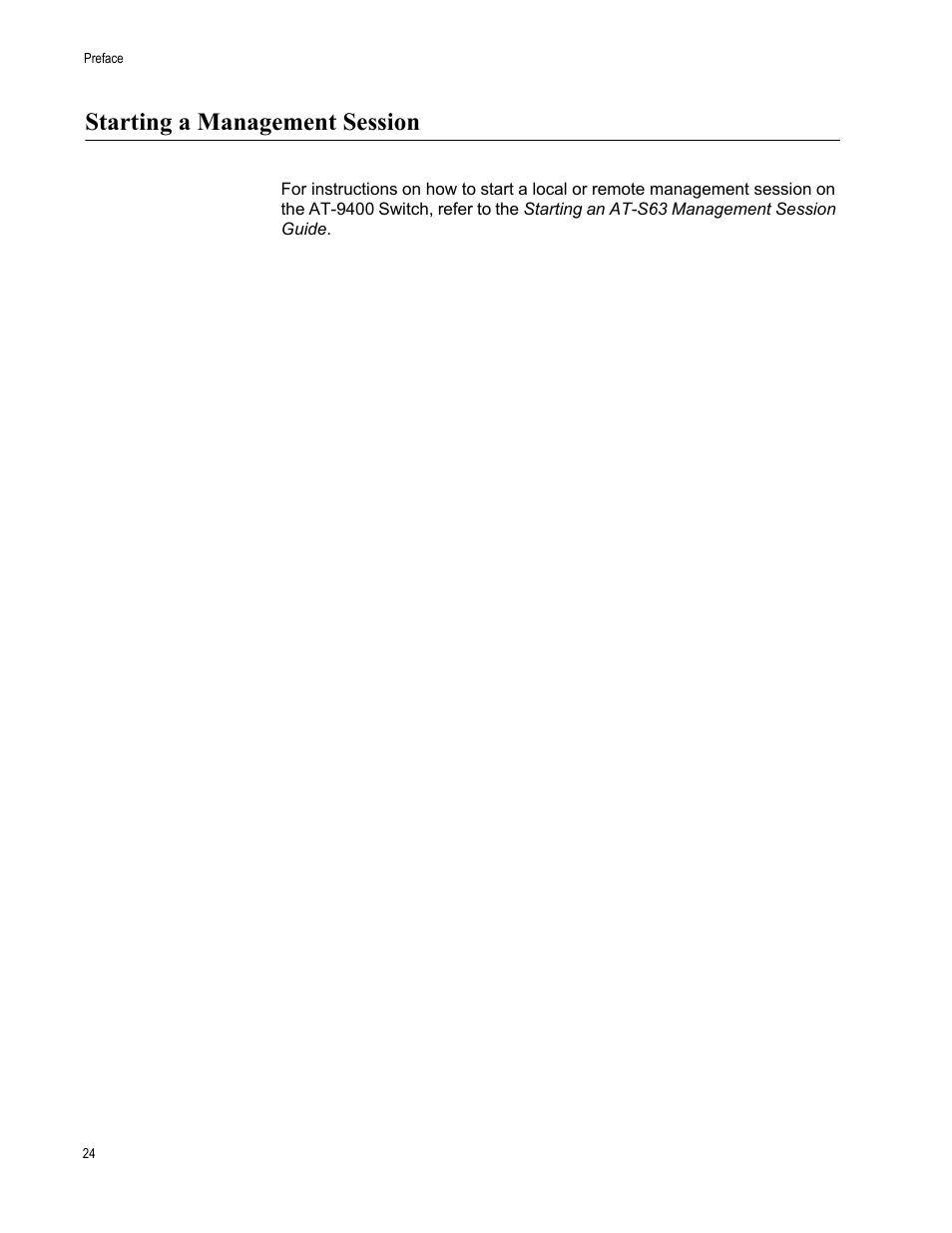 Starting a management session | Allied Telesis AT-S63 User Manual | Page 24 / 672
