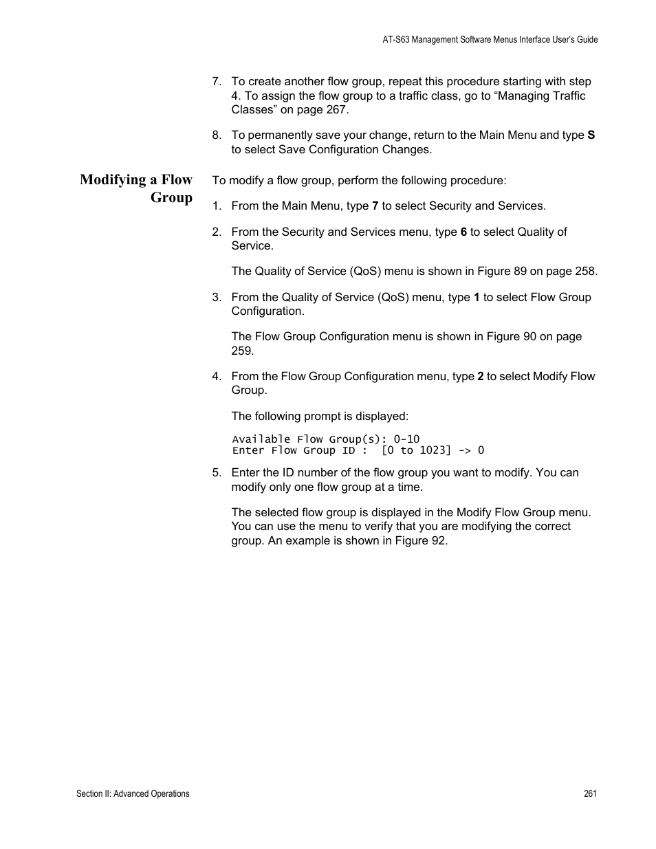 Modifying a flow group | Allied Telesis AT-S63 User Manual | Page 261 / 672
