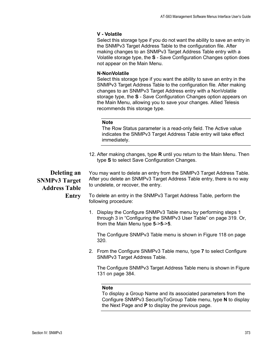 Deleting an snmpv3 target address table entry | Allied Telesis AT-S63 User Manual | Page 373 / 672