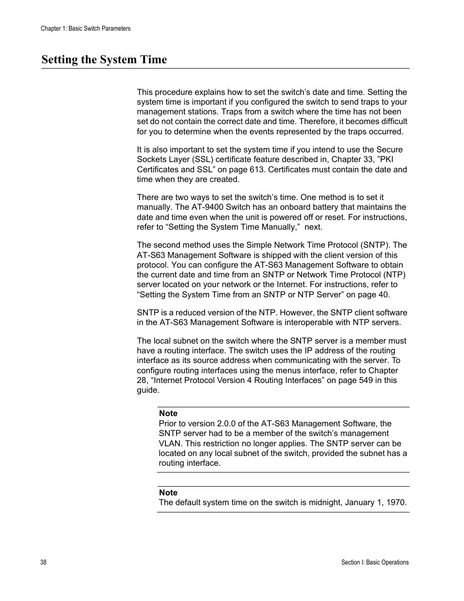 Setting the system time | Allied Telesis AT-S63 User Manual | Page 38 / 672
