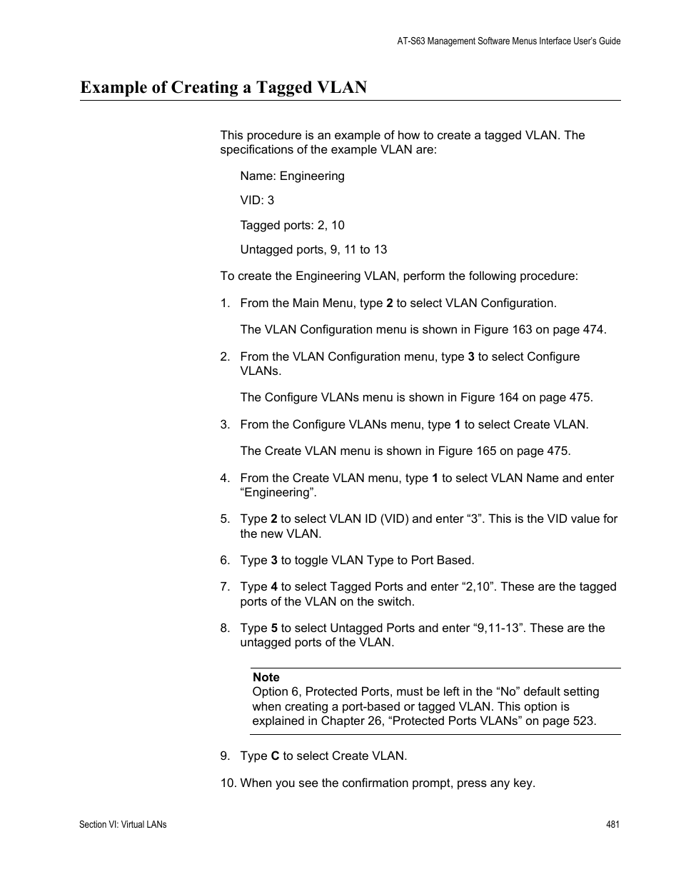 Example of creating a tagged vlan | Allied Telesis AT-S63 User Manual | Page 481 / 672