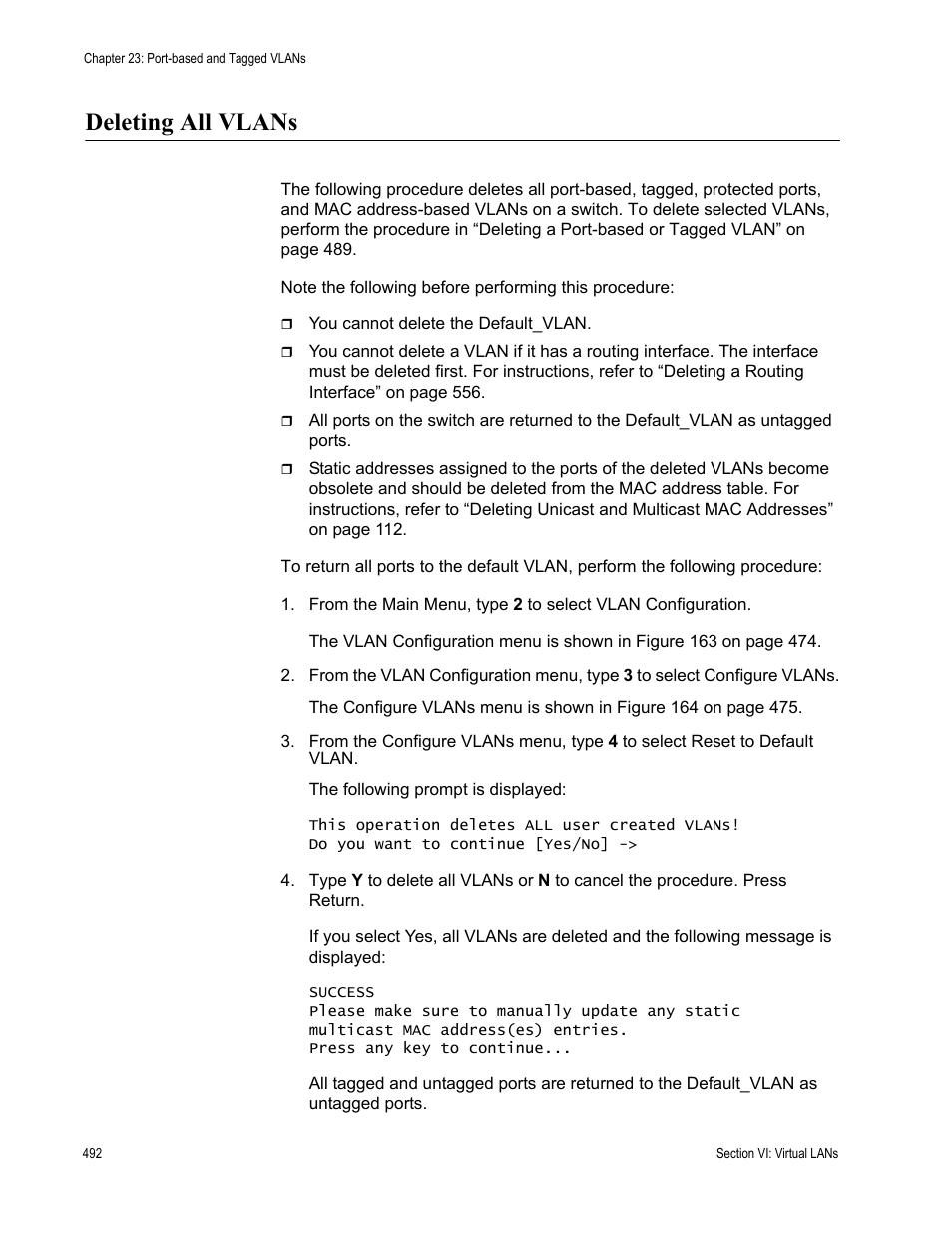 Deleting all vlans | Allied Telesis AT-S63 User Manual | Page 492 / 672