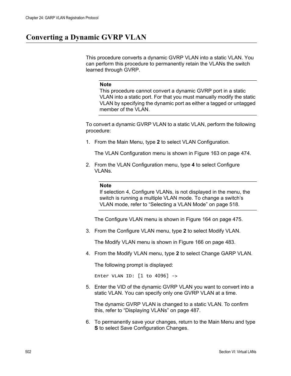Converting a dynamic gvrp vlan | Allied Telesis AT-S63 User Manual | Page 502 / 672