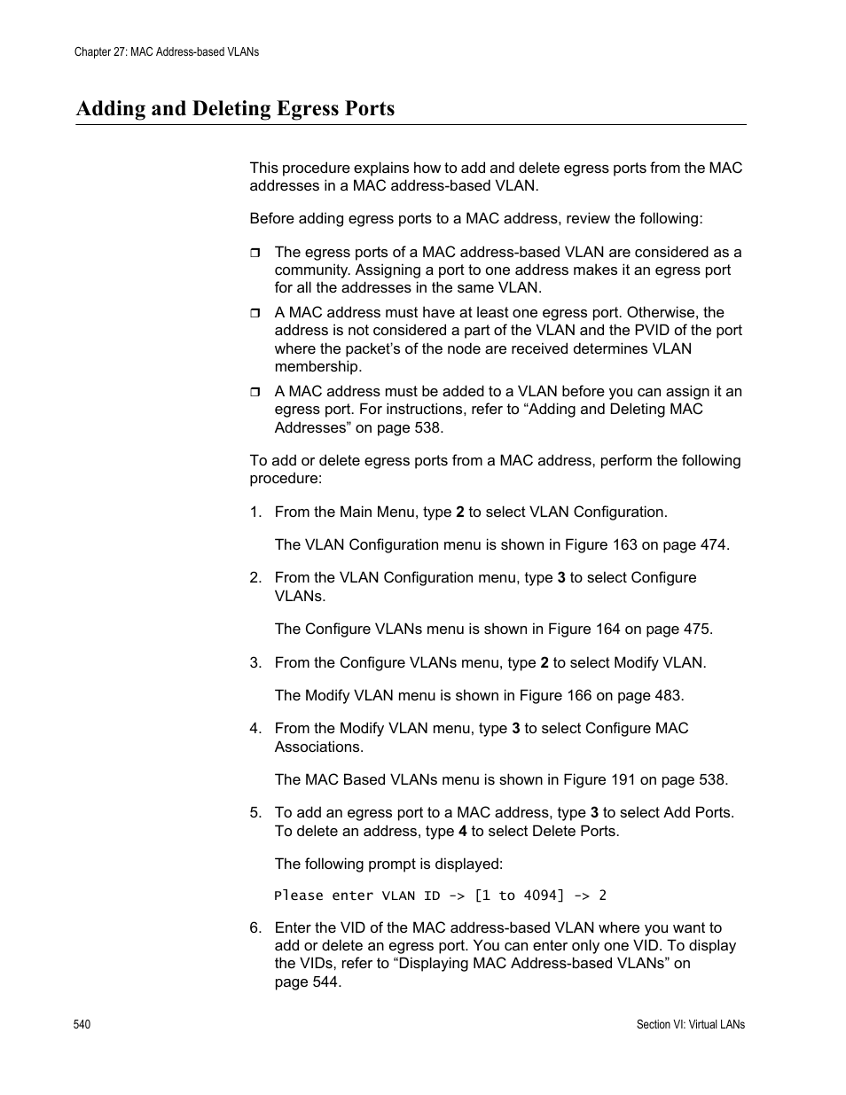 Adding and deleting egress ports | Allied Telesis AT-S63 User Manual | Page 540 / 672
