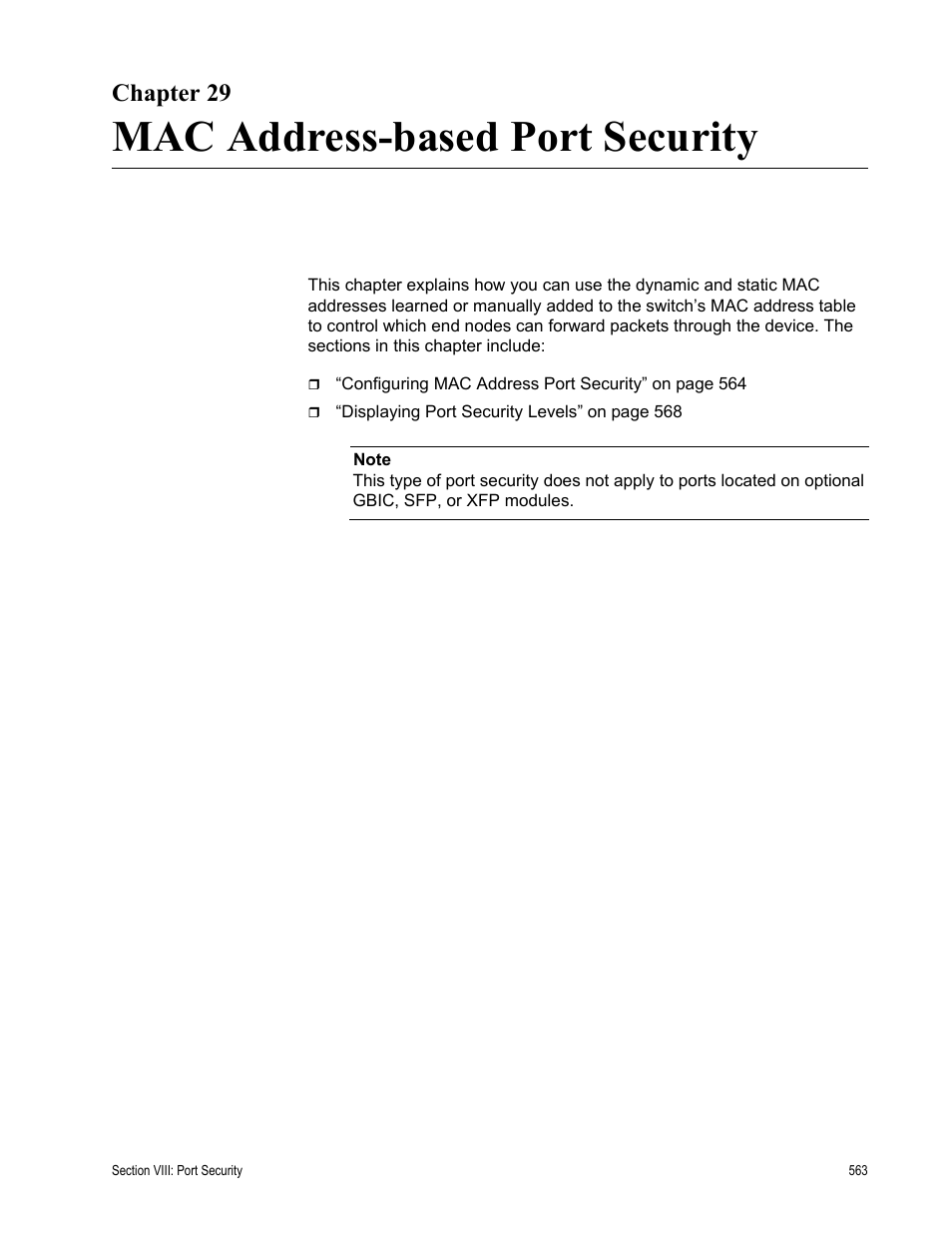 Chapter 29, Mac address-based port security, Chapter 29: mac address-based port security | Allied Telesis AT-S63 User Manual | Page 563 / 672