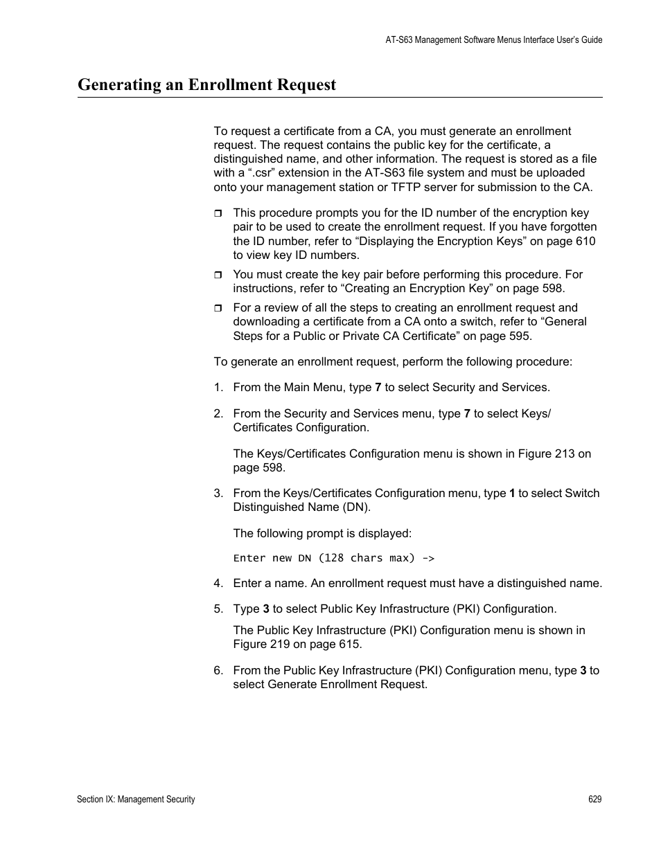 Generating an enrollment request, Ained in “generating an | Allied Telesis AT-S63 User Manual | Page 629 / 672