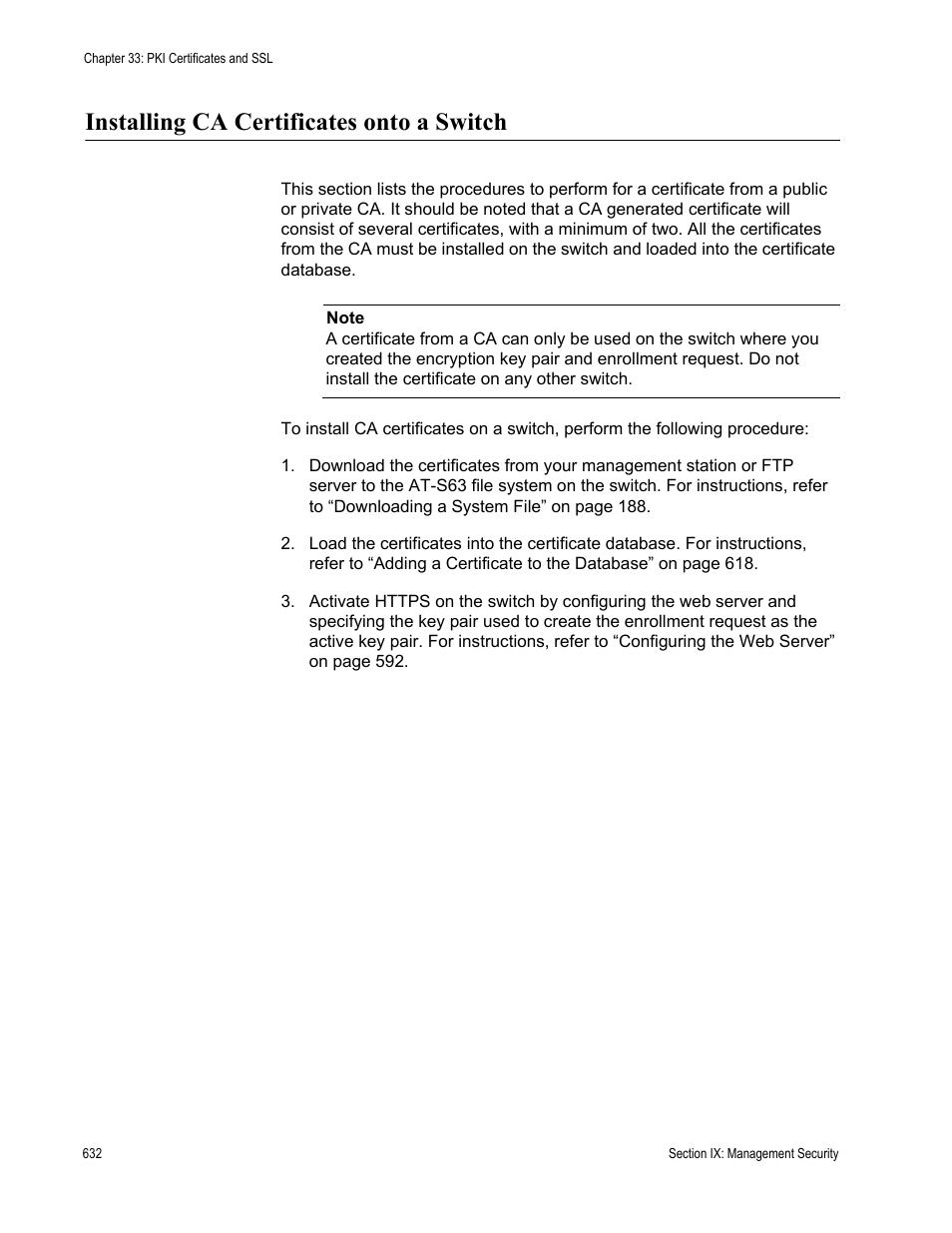 Installing ca certificates onto a switch | Allied Telesis AT-S63 User Manual | Page 632 / 672