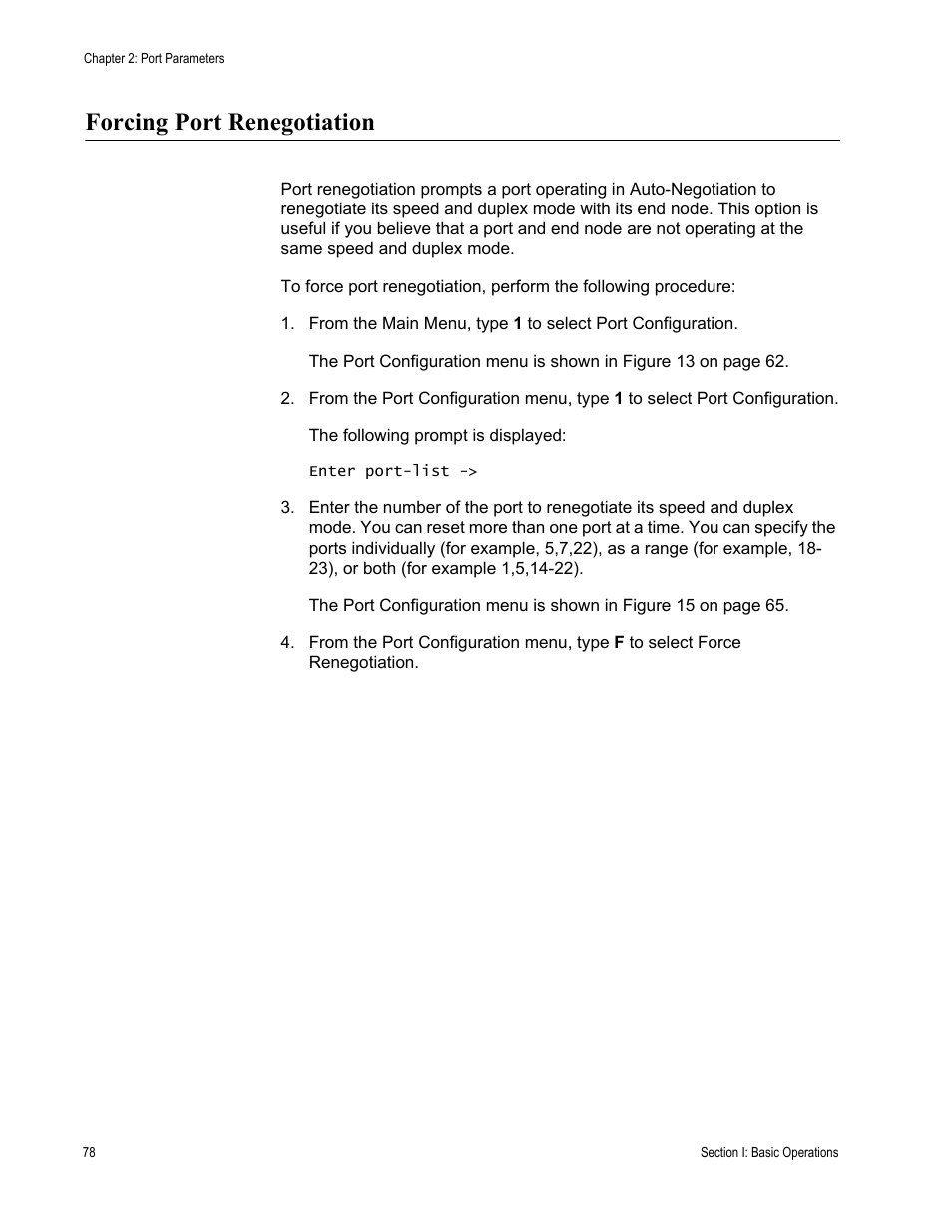 Forcing port renegotiation | Allied Telesis AT-S63 User Manual | Page 78 / 672
