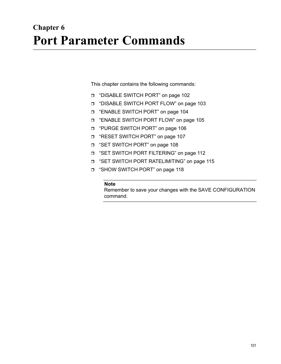 Chapter 6, Port parameter commands, Chapter 6: port parameter commands | Allied Telesis AT-S63 User Manual | Page 101 / 300