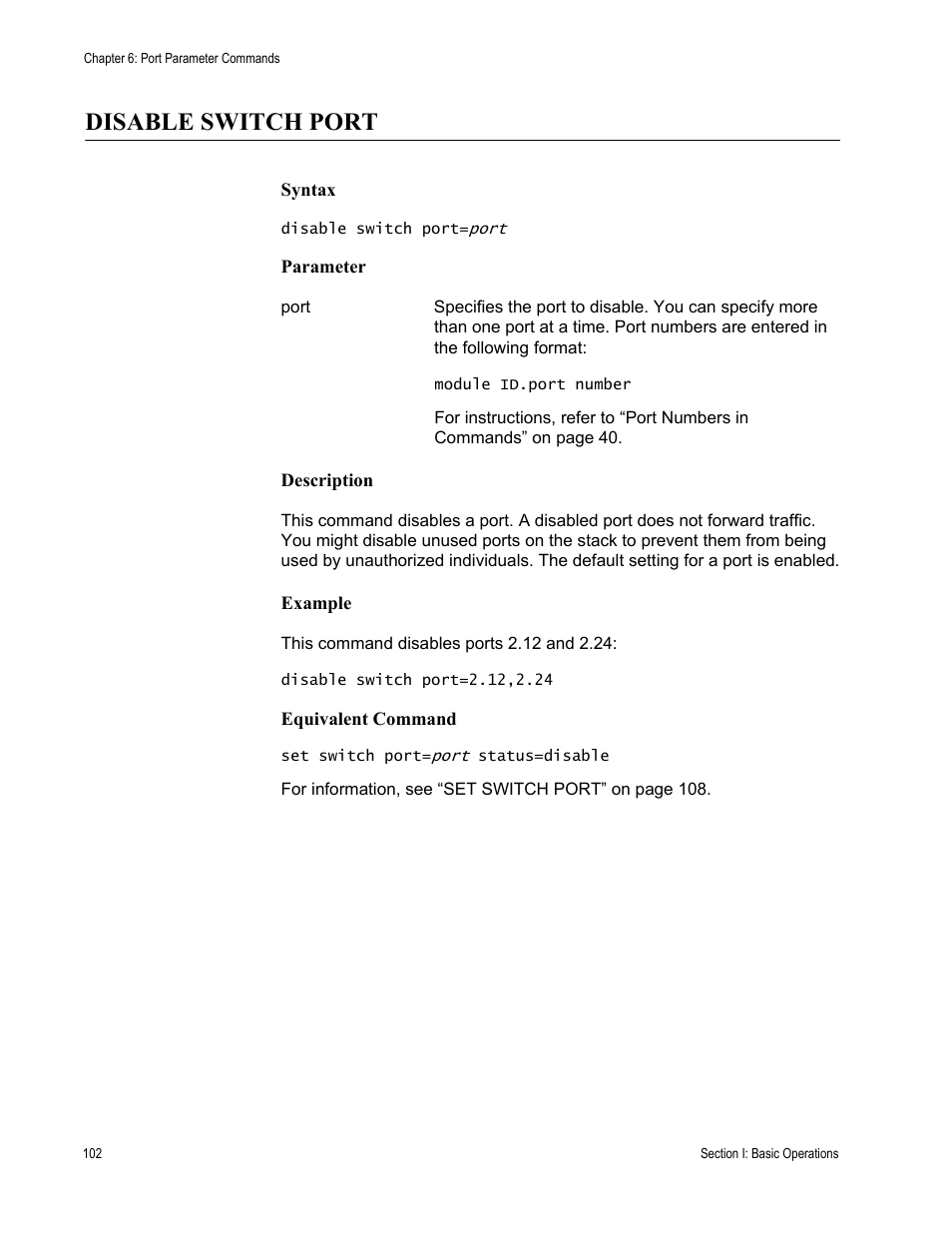 Disable switch port | Allied Telesis AT-S63 User Manual | Page 102 / 300