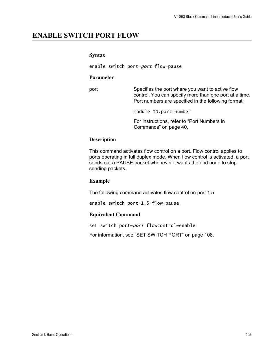 Enable switch port flow | Allied Telesis AT-S63 User Manual | Page 105 / 300