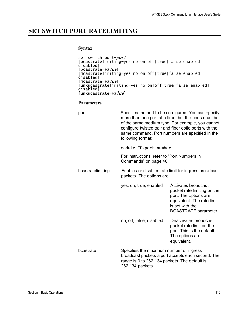 Set switch port ratelimiting | Allied Telesis AT-S63 User Manual | Page 115 / 300