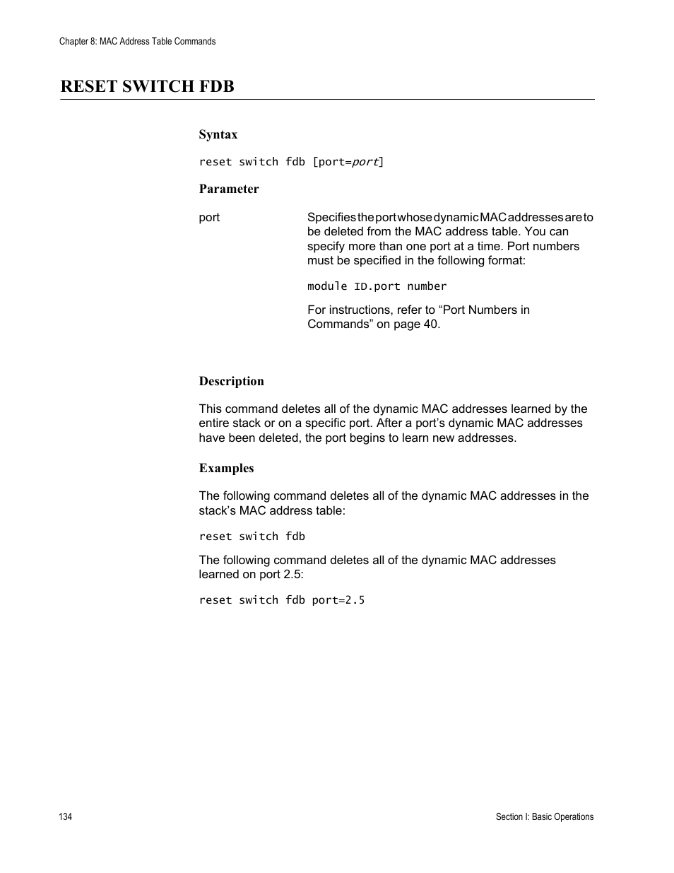Reset switch fdb | Allied Telesis AT-S63 User Manual | Page 134 / 300
