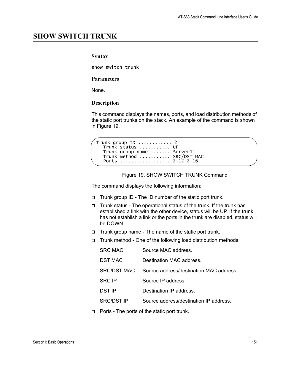 Show switch trunk | Allied Telesis AT-S63 User Manual | Page 151 / 300