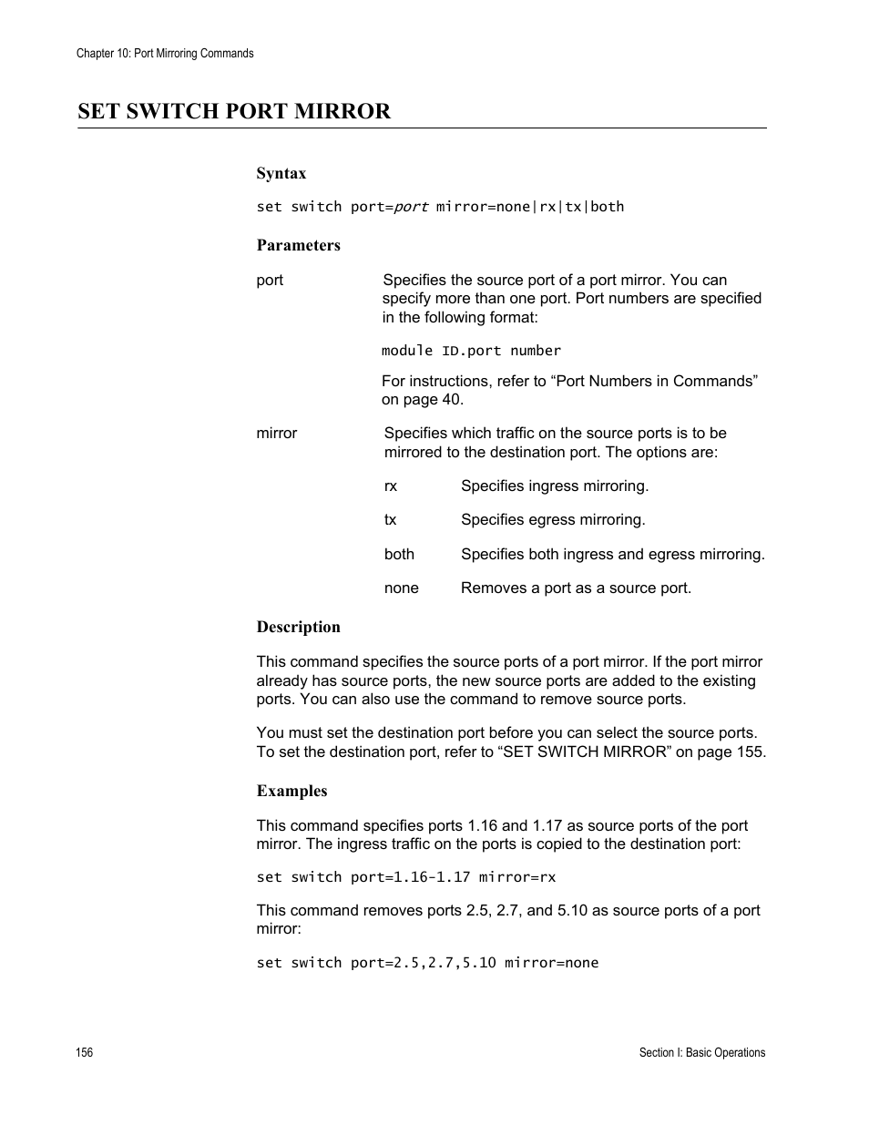Set switch port mirror | Allied Telesis AT-S63 User Manual | Page 156 / 300