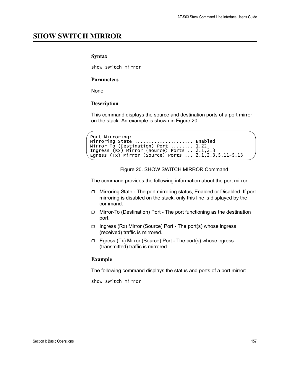 Show switch mirror | Allied Telesis AT-S63 User Manual | Page 157 / 300