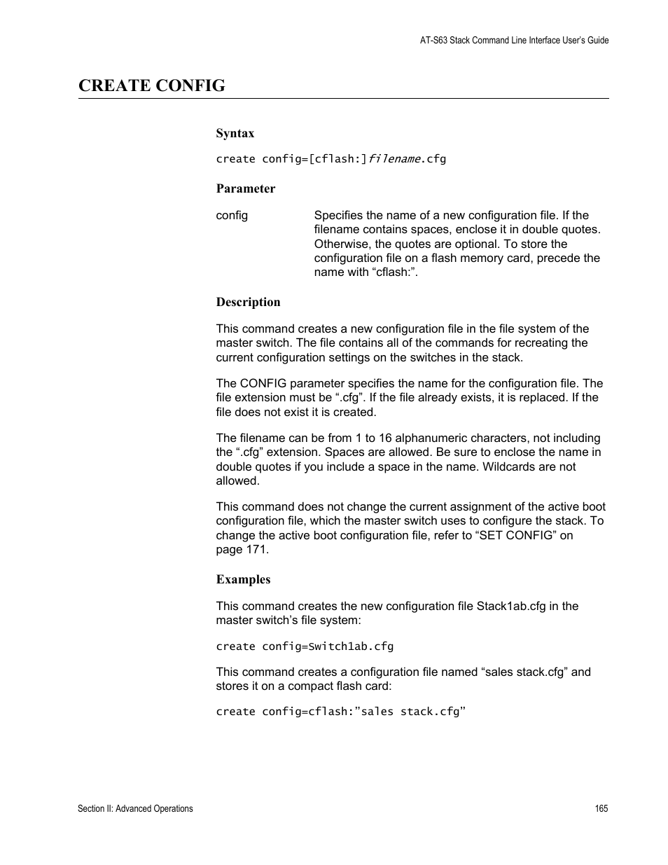 Create config | Allied Telesis AT-S63 User Manual | Page 165 / 300