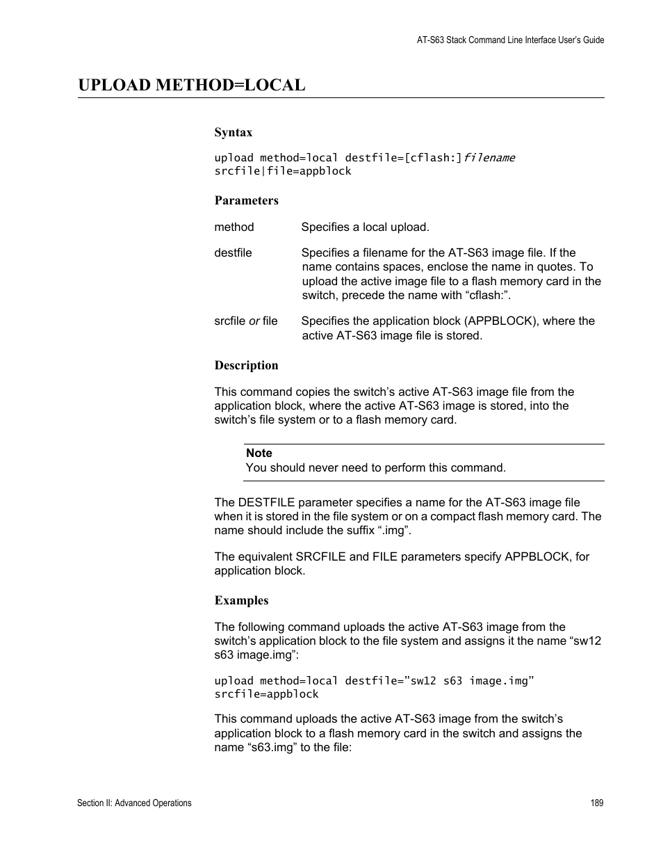 Upload method=local | Allied Telesis AT-S63 User Manual | Page 189 / 300