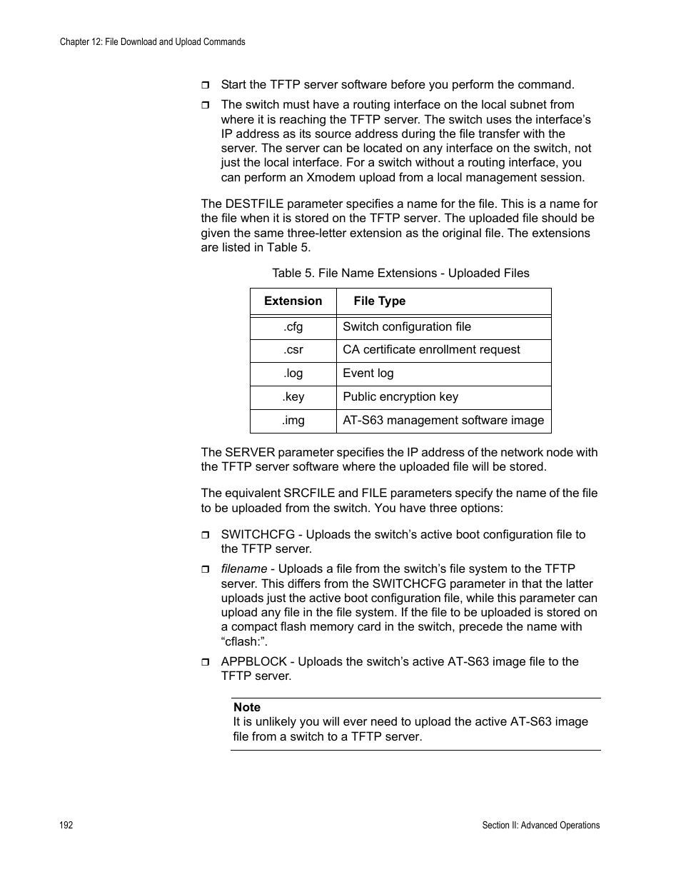 Table 5. file name extensions - uploaded files | Allied Telesis AT-S63 User Manual | Page 192 / 300