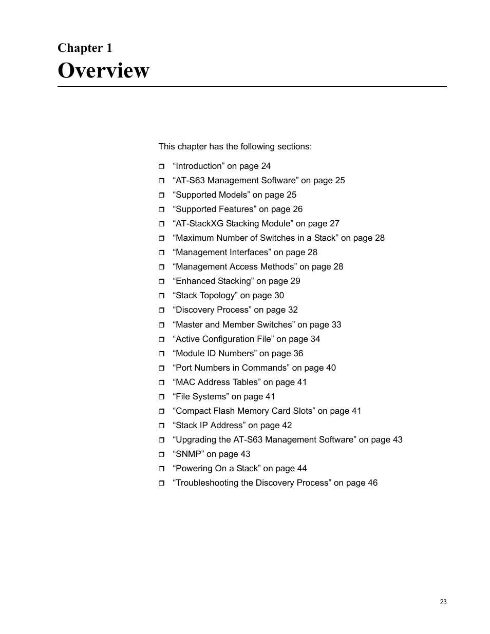 Chapter 1, Overview, R 1: overview | Allied Telesis AT-S63 User Manual | Page 23 / 300