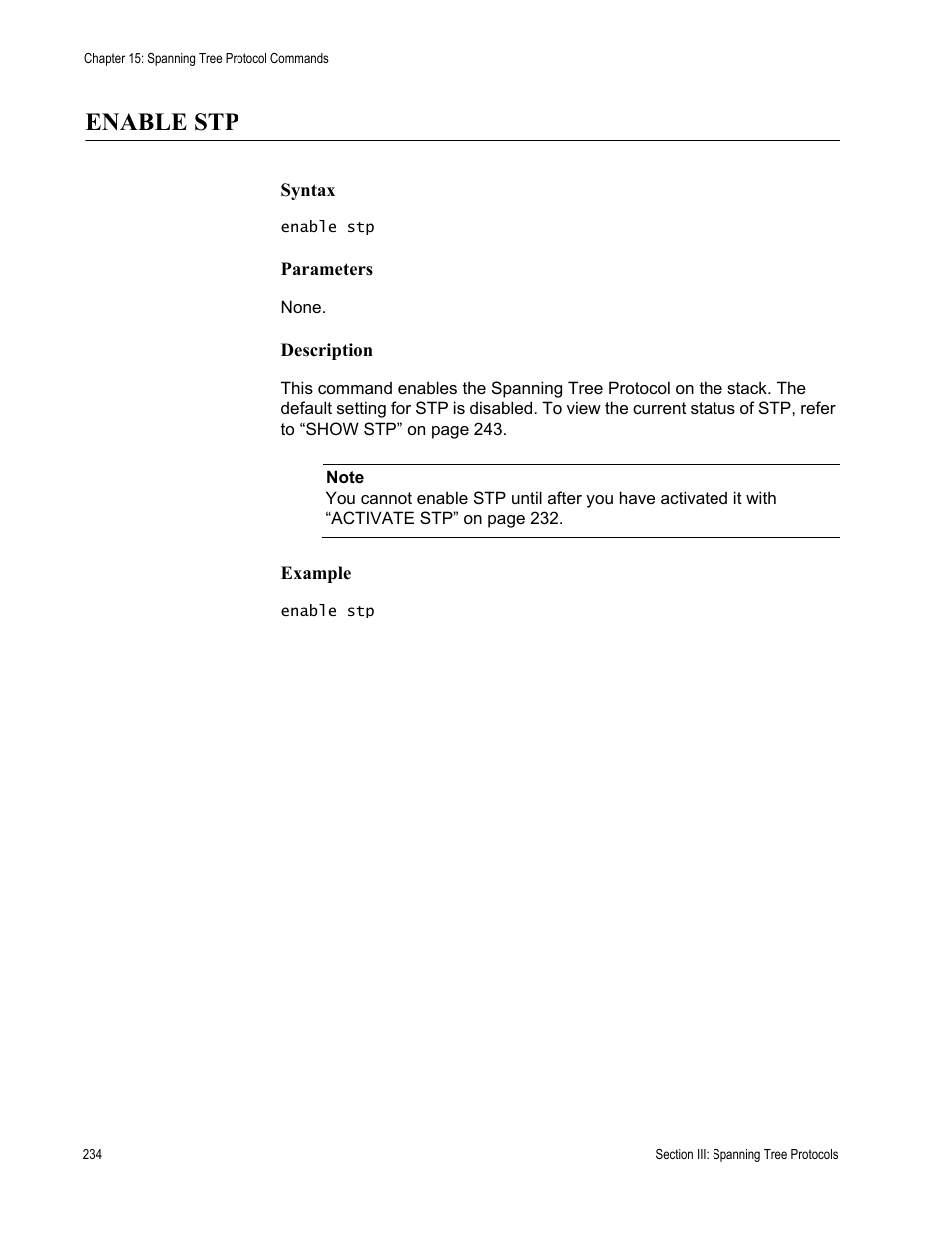 Enable stp | Allied Telesis AT-S63 User Manual | Page 234 / 300