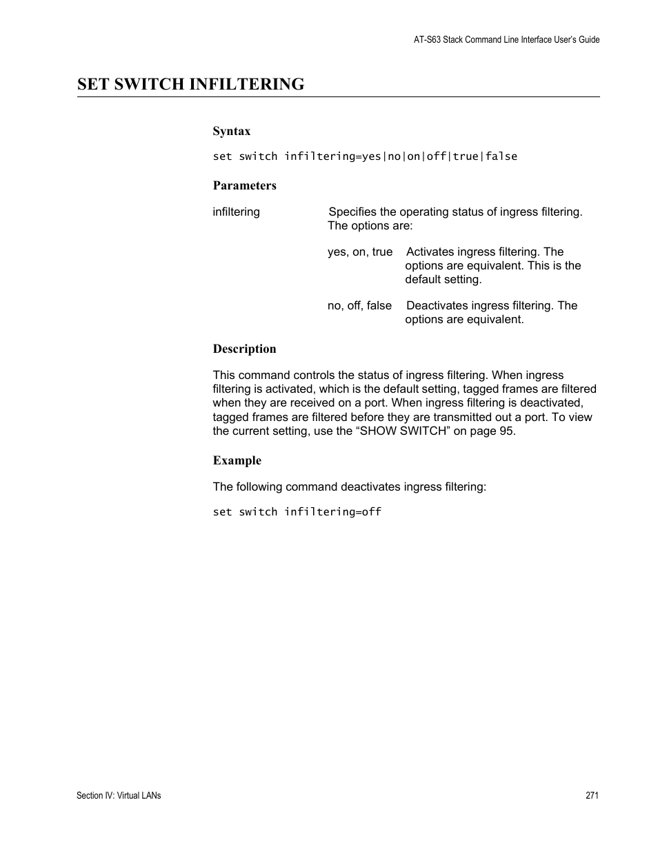 Set switch infiltering | Allied Telesis AT-S63 User Manual | Page 271 / 300