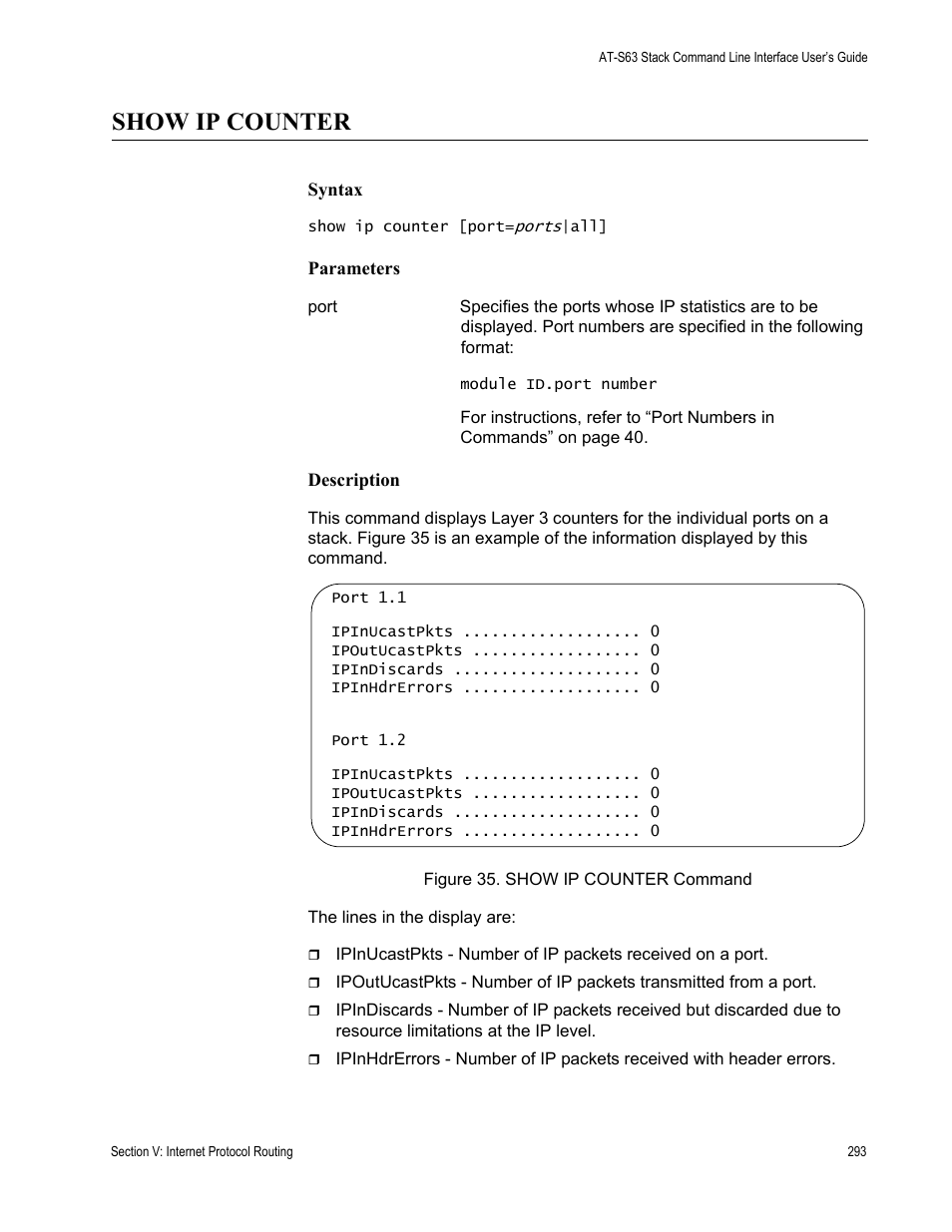 Show ip counter | Allied Telesis AT-S63 User Manual | Page 293 / 300