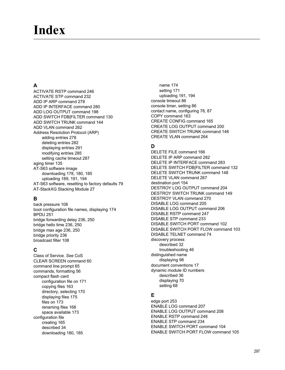 Index | Allied Telesis AT-S63 User Manual | Page 297 / 300